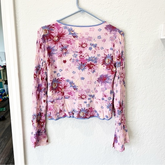 Free People Top Women's Small Venice Tie Front Hippie Boho Blouse Coquette Girl - Picture 2 of 10